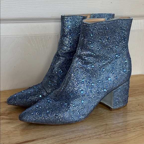 Betsey Johnson Shoes - Betsey Johnson Kyla Glass Stone Blue Embellished Ankle western Boots Size 8